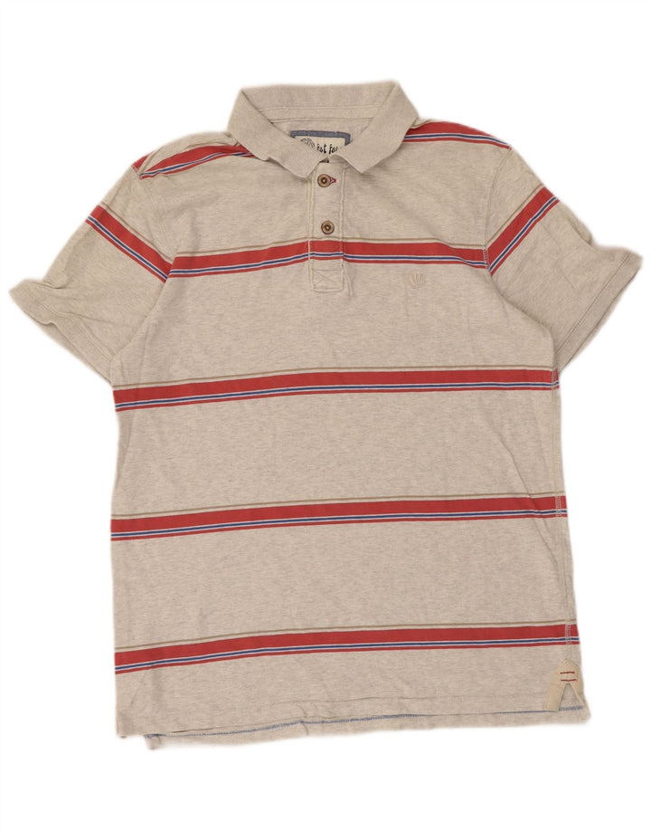 Fat Face Herren-Poloshirt, klein, grau gestreift, Baumwolle