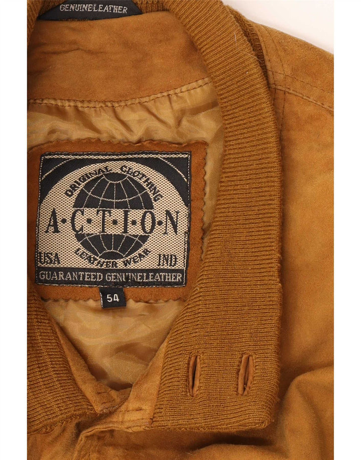Vintage Herren Wildleder Bomberjacke IT 54 2XL Beige Leder