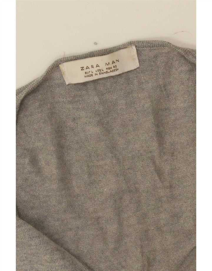 Zara Herren-Pullover mit V-Ausschnitt, Größe L, Grau
