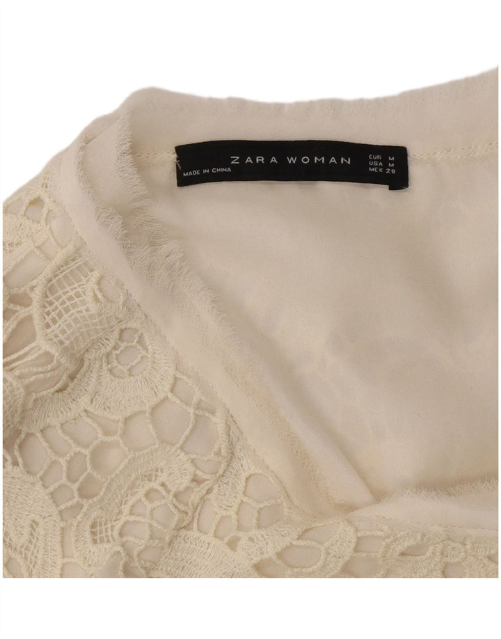 ZARA Womens Blouse Top UK 12 Medium Off White Floral