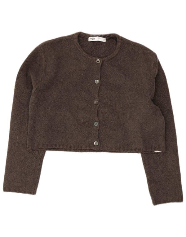 Zara Damen Crop Cardigan Pullover UK 10 Small Graues Nylon