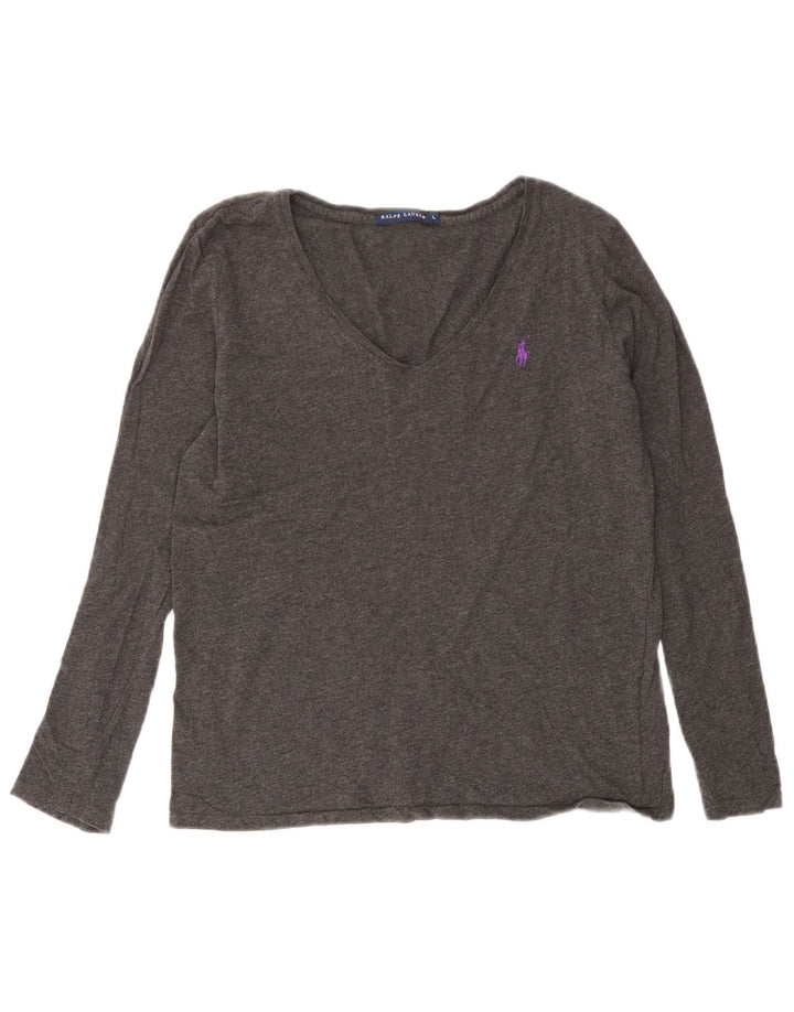 Ralph Lauren Damen Top Langarm UK 14 Große graue Baumwolle