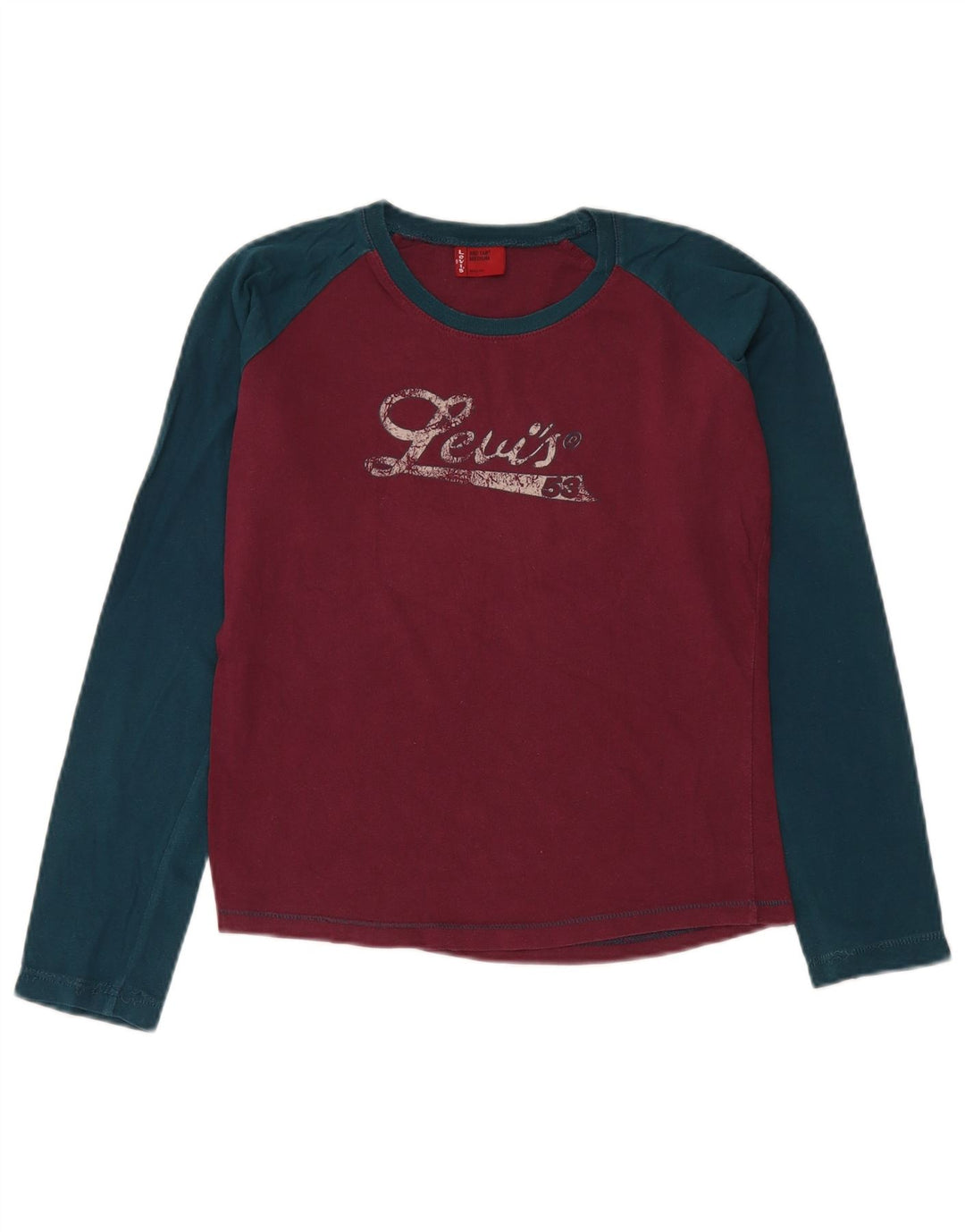 Levi's Womens Graphic Top Langarm UK 14 Medium Burgund Colourblock
