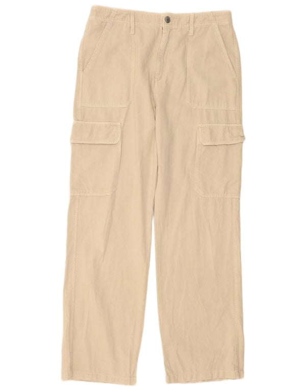 Zara Damen Cargohose mit hoher Taille, lockere Passform, EU 42, L, W32, L32, Beige