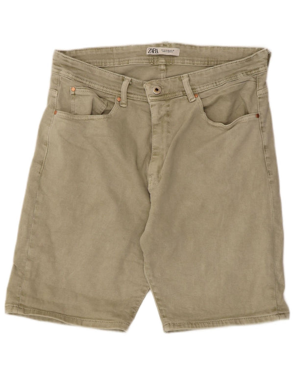 Zara Herren Jeansshorts EU 46 XL W36 Khaki Baumwolle