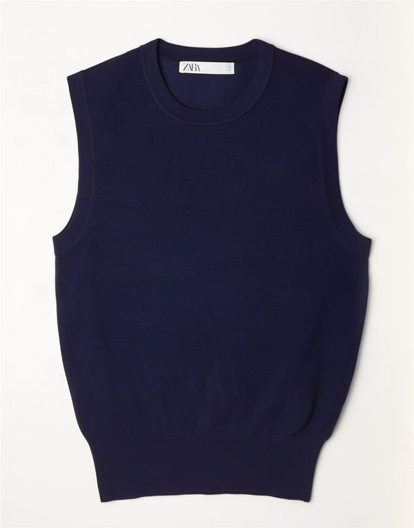 Zara Damen Weste Tank Top UK 14 Large Marineblau Viskose
