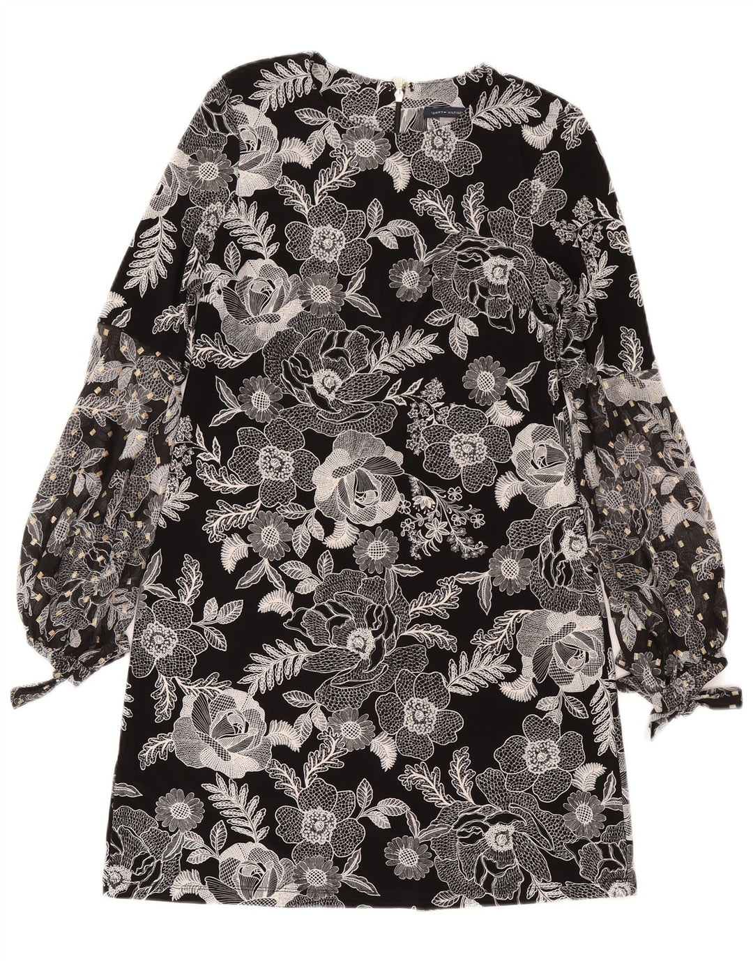 Tommy Hilfiger Damen Langarm-Etuikleid US 4 Small Schwarz geblümt