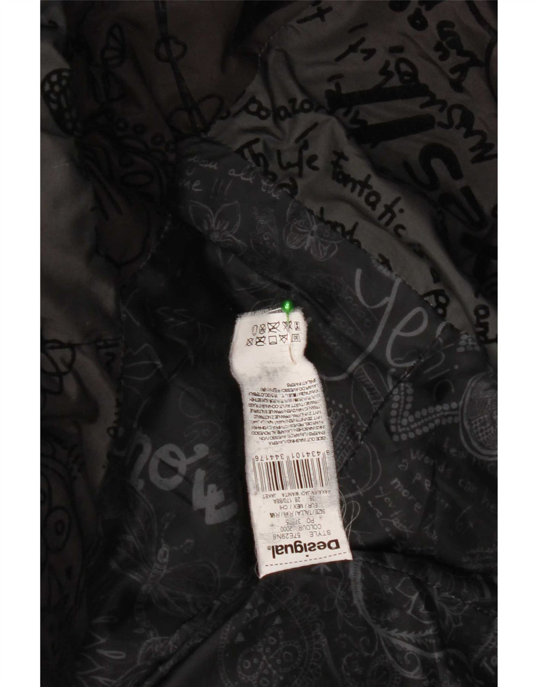 Desigual Damen Kapuzenmantel, gepolstert, EU 38, Mittelschwarz, Blumenmuster, Polyester