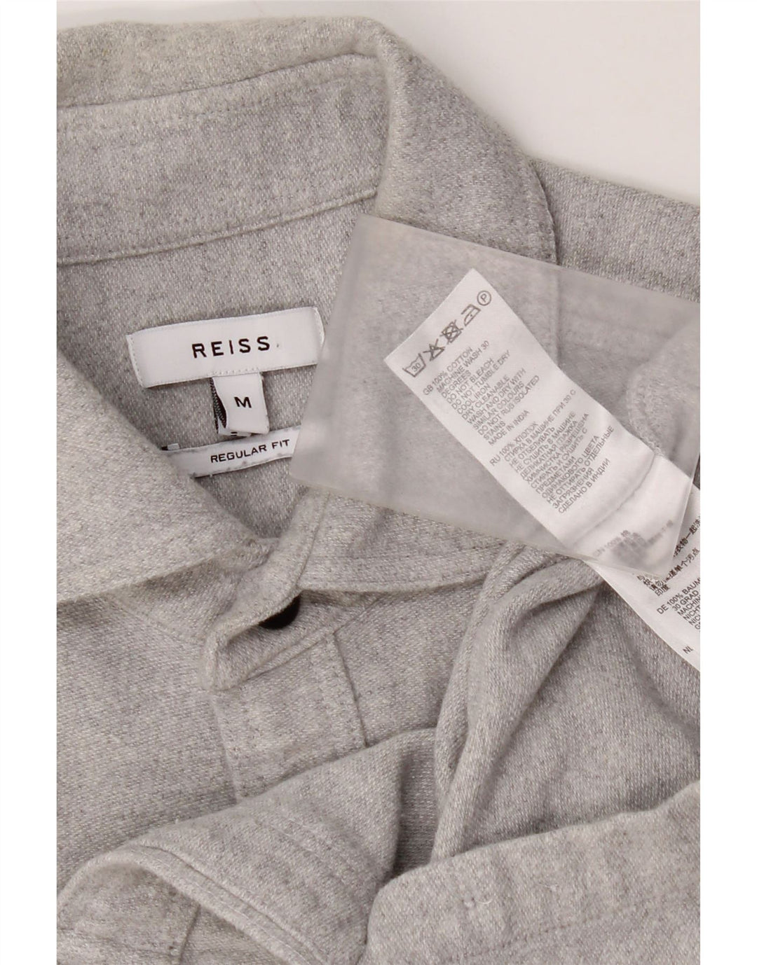 Reiss Herren-Flanellhemd mit normaler Passform, mittelgraue Baumwolle