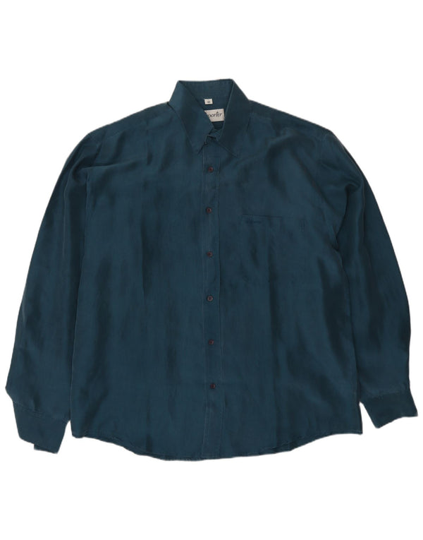 Reporter Mens Shirt Size 40 Medium Navy Blue Silk