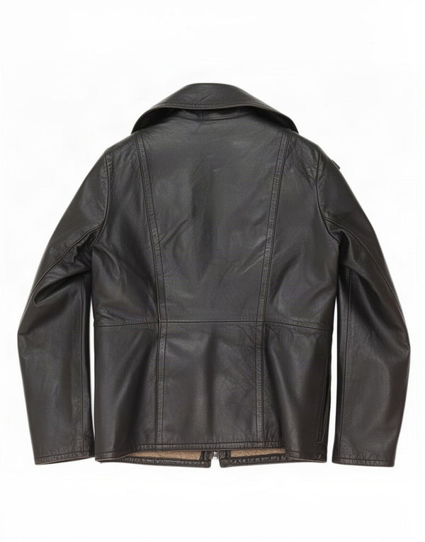 Vintage Damen Sherpa Lederjacke UK 14 Medium Schwarz