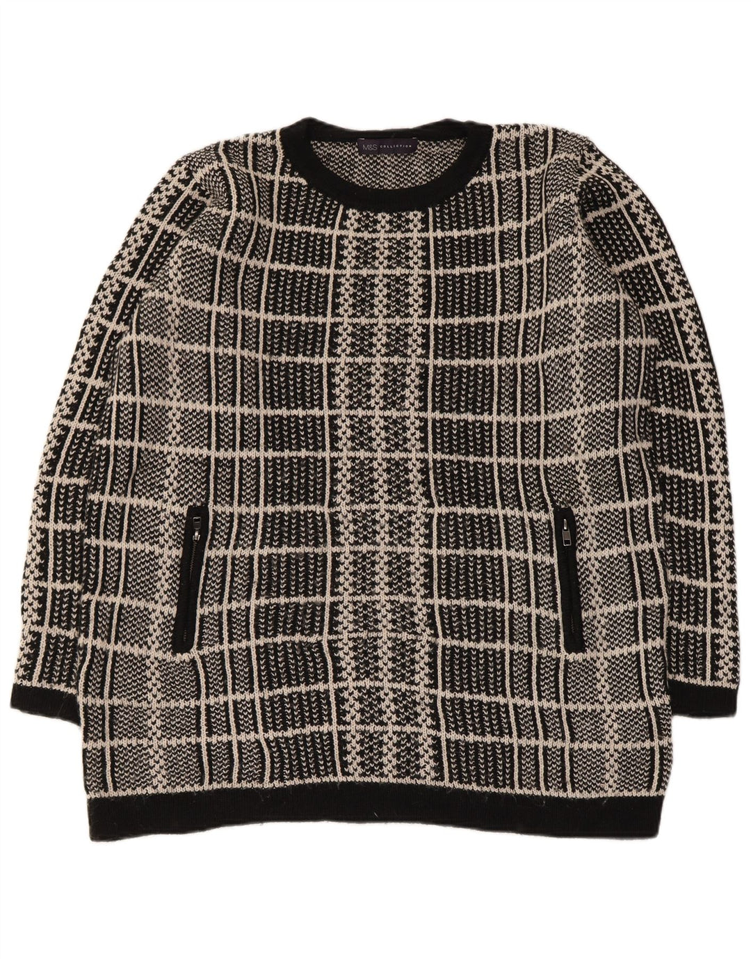 MARKS & SPENCER Damen-Pullover mit Rundhalsausschnitt, Gr. 16, groß, schwarz kariert