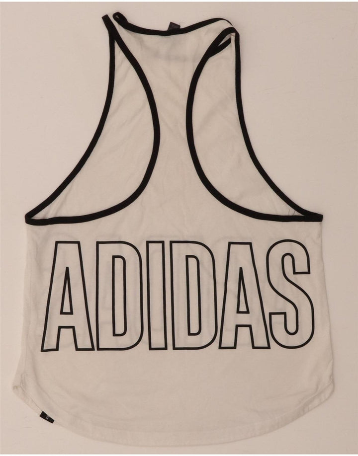 ADIDAS Womens Graphic Vest Top UK 8/10 Small White Polyester Vintage Adidas and Second-Hand Adidas from Messina Hembry 