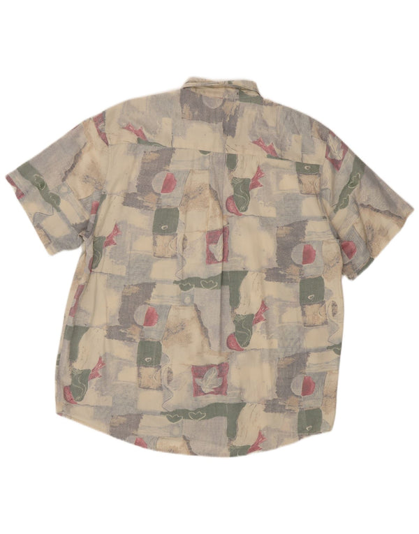 VINTAGE Herren Kurzarmhemd Größe 16 1/2 41/42 Großes Beige Patchwork