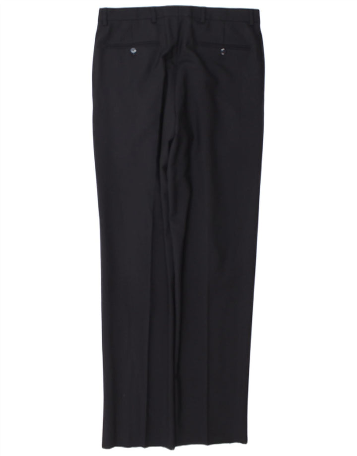 Vintage Herren-Anzughose mit Klammern, Größe 48, mittelgroß, B32, L34, marineblaue Wolle