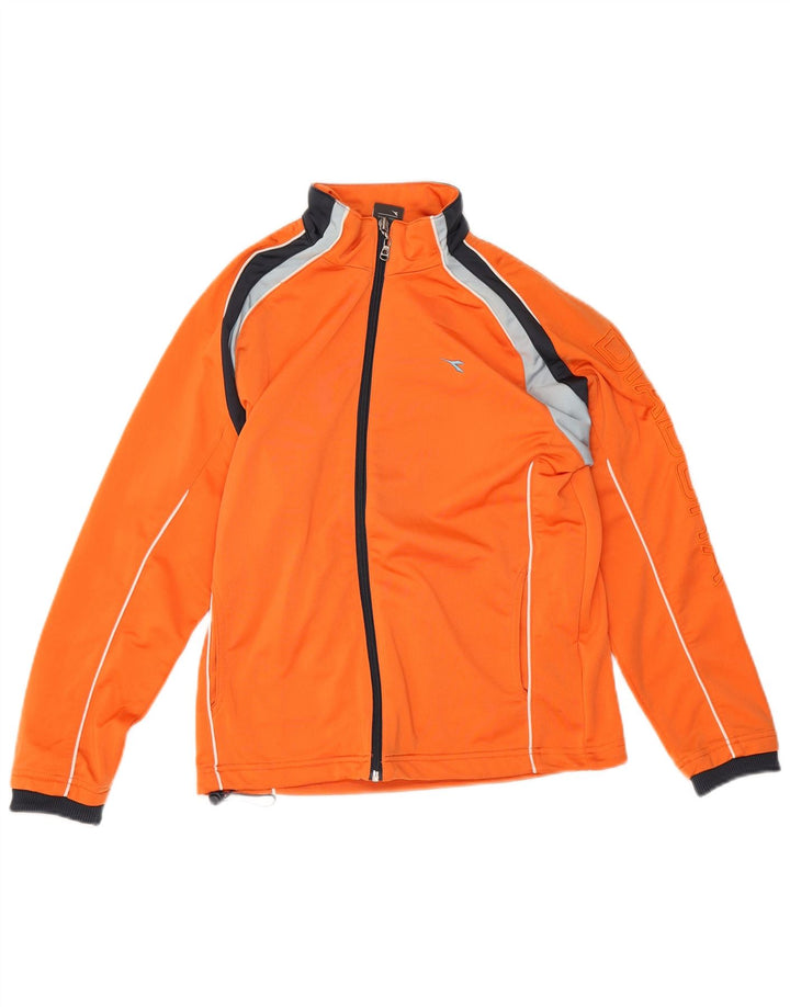 Diadora Jungen-Trainingsanzug-Top-Jacke, 12–13 Jahre, orangefarbenes Colourblock-Polyester
