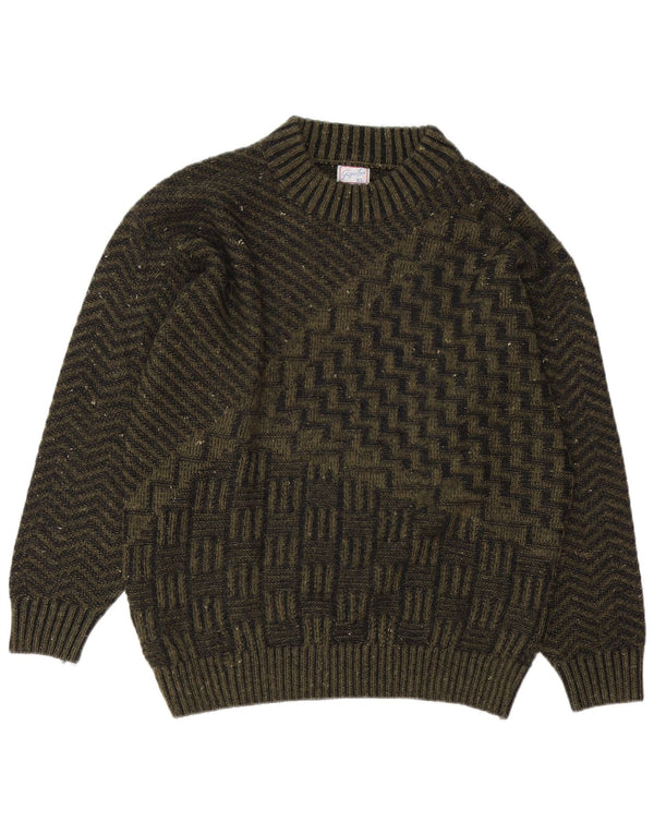 Vintage Herren Rundhalspullover Pullover XL Grüne geometrische Wolle