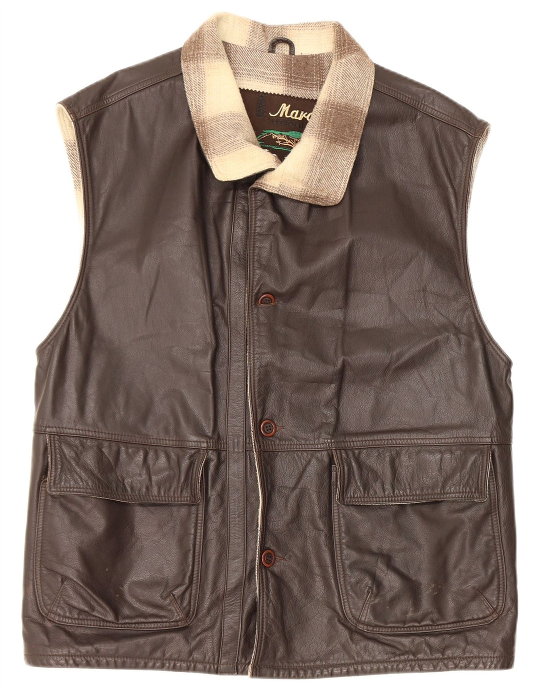 Vintage Herren Lederweste IT 48 Mittelbraunes Colourblock-Leder