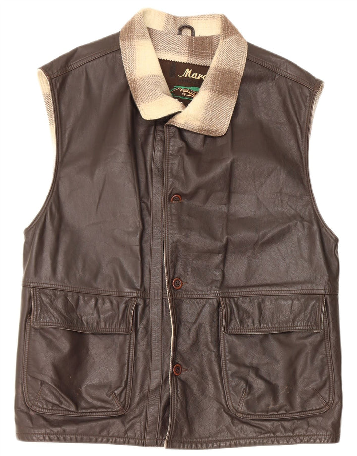 Vintage Herren Lederweste IT 48 Mittelbraunes Colourblock-Leder
