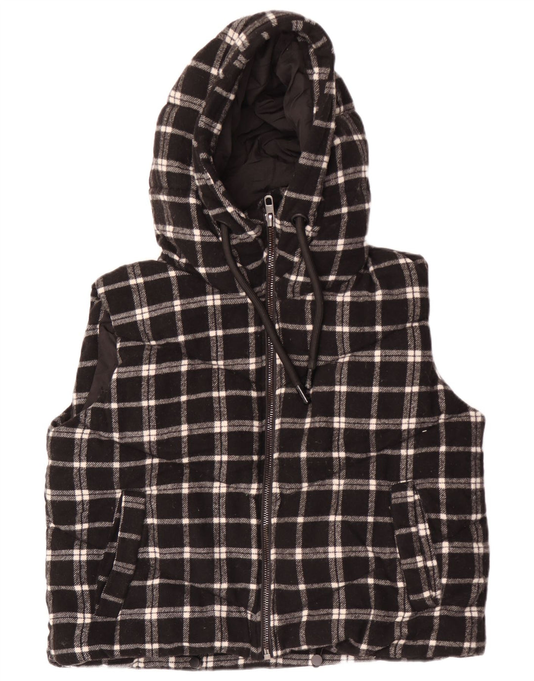 Zara Womens Oversized Crop Hooded Wattierte Weste UK 14 Medium Black Check