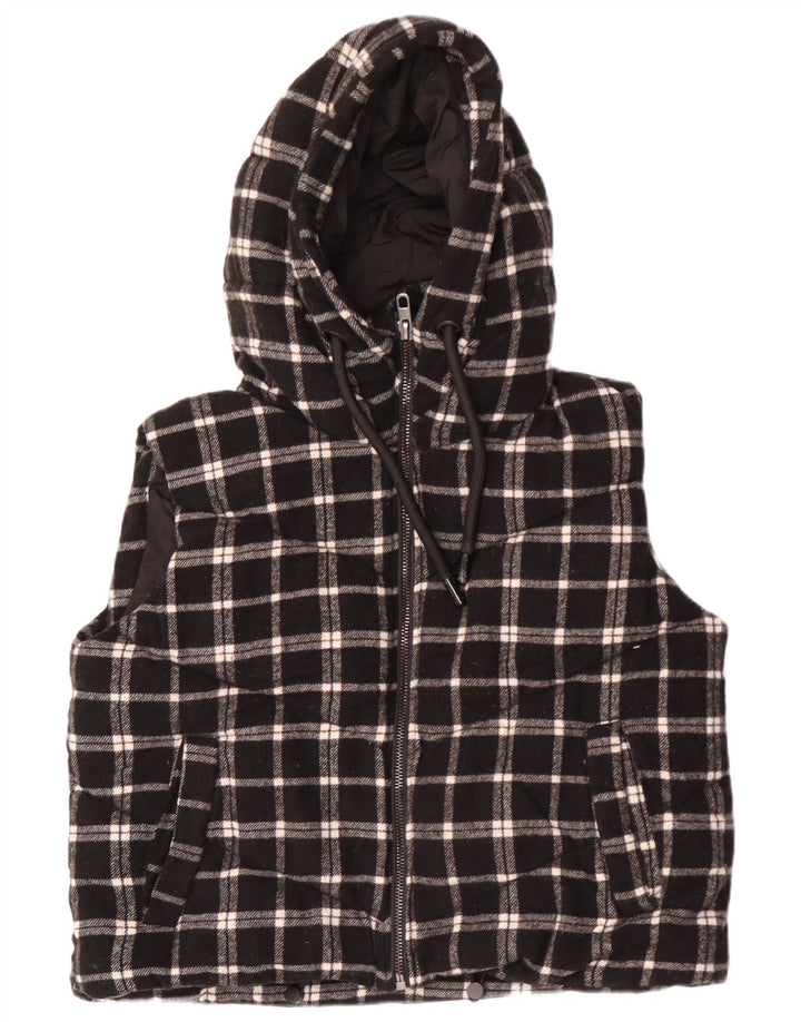 Zara Womens Oversized Crop Hooded Wattierte Weste UK 14 Medium Black Check