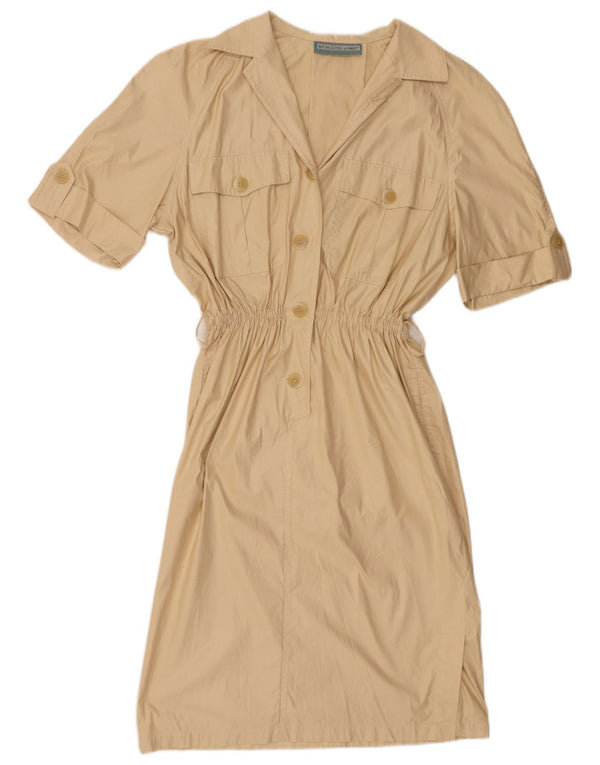 Vintage Damen Kurzarm-Pullover-Hemdkleid UK 14 Medium Beige