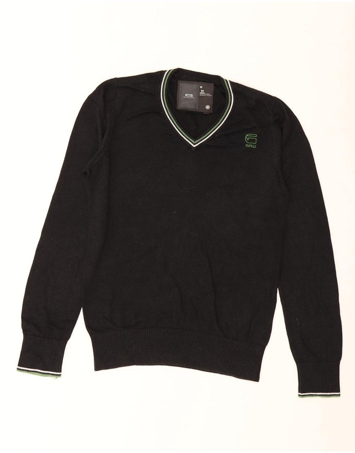 G-STAR Herren-Pullover mit V-Ausschnitt, mittelschwarz, gestreift, Baumwolle
