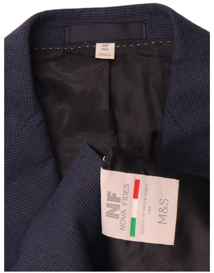 Marks & Spencer Herren-Blazer mit 2 Knöpfen, UK 38, Mittelblau mit Hahnentrittmuster