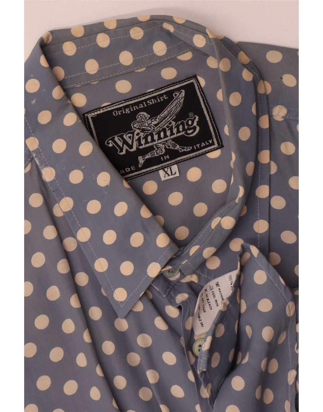 Vintage Herrenhemd XL Blau Polka Dot Viskose