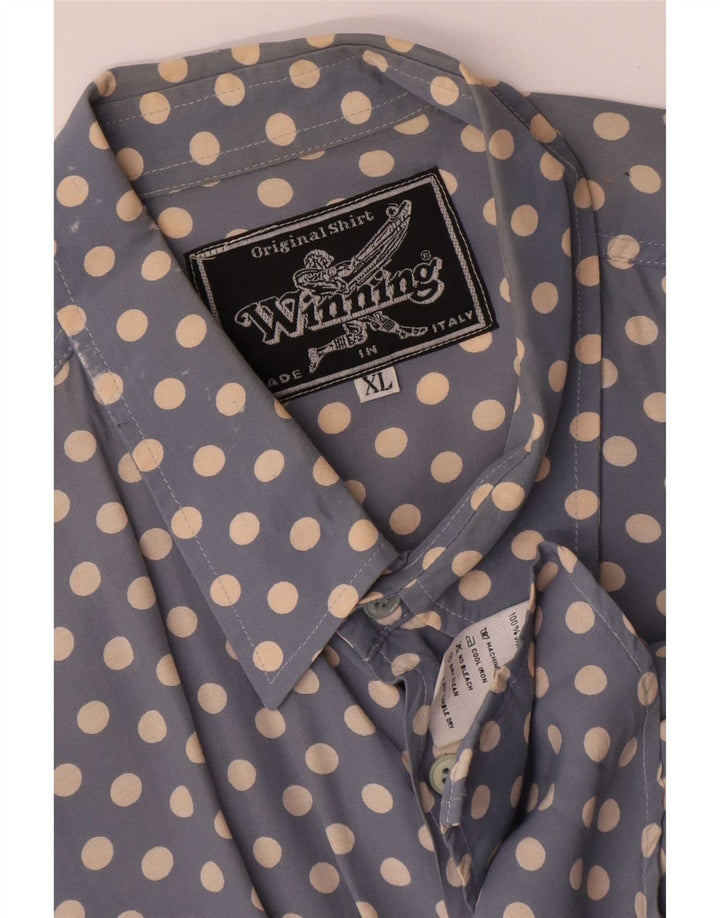 Vintage Herrenhemd XL Blau Polka Dot Viskose