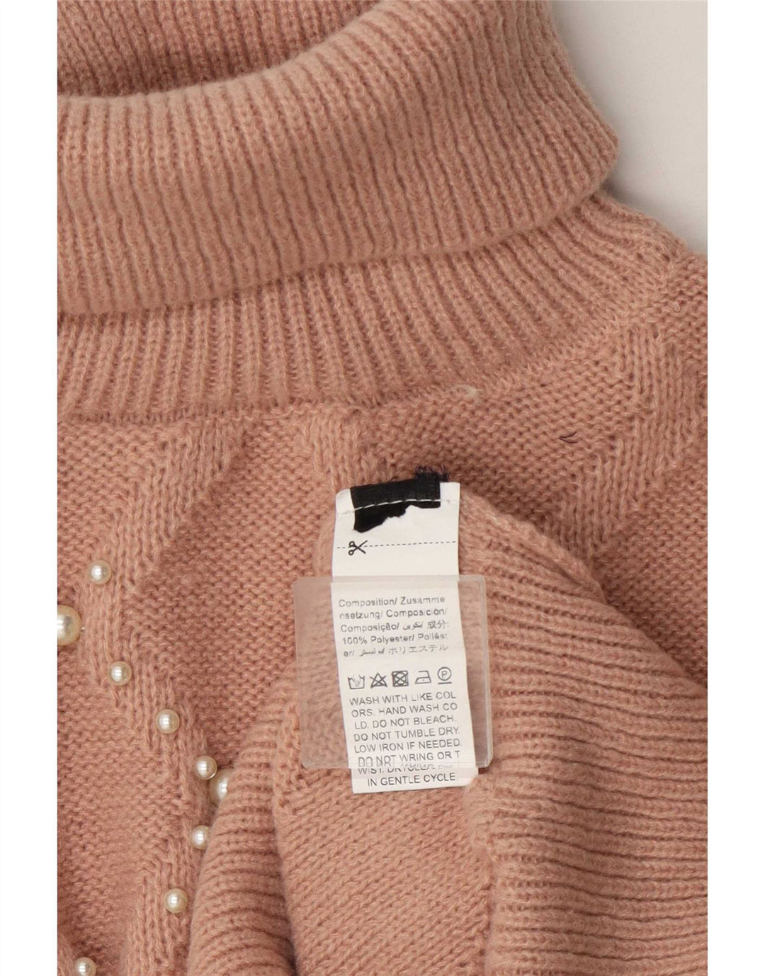 Vintage Damen Crop Rollkragenpullover Pullover UK 14 Medium Beige Polyester