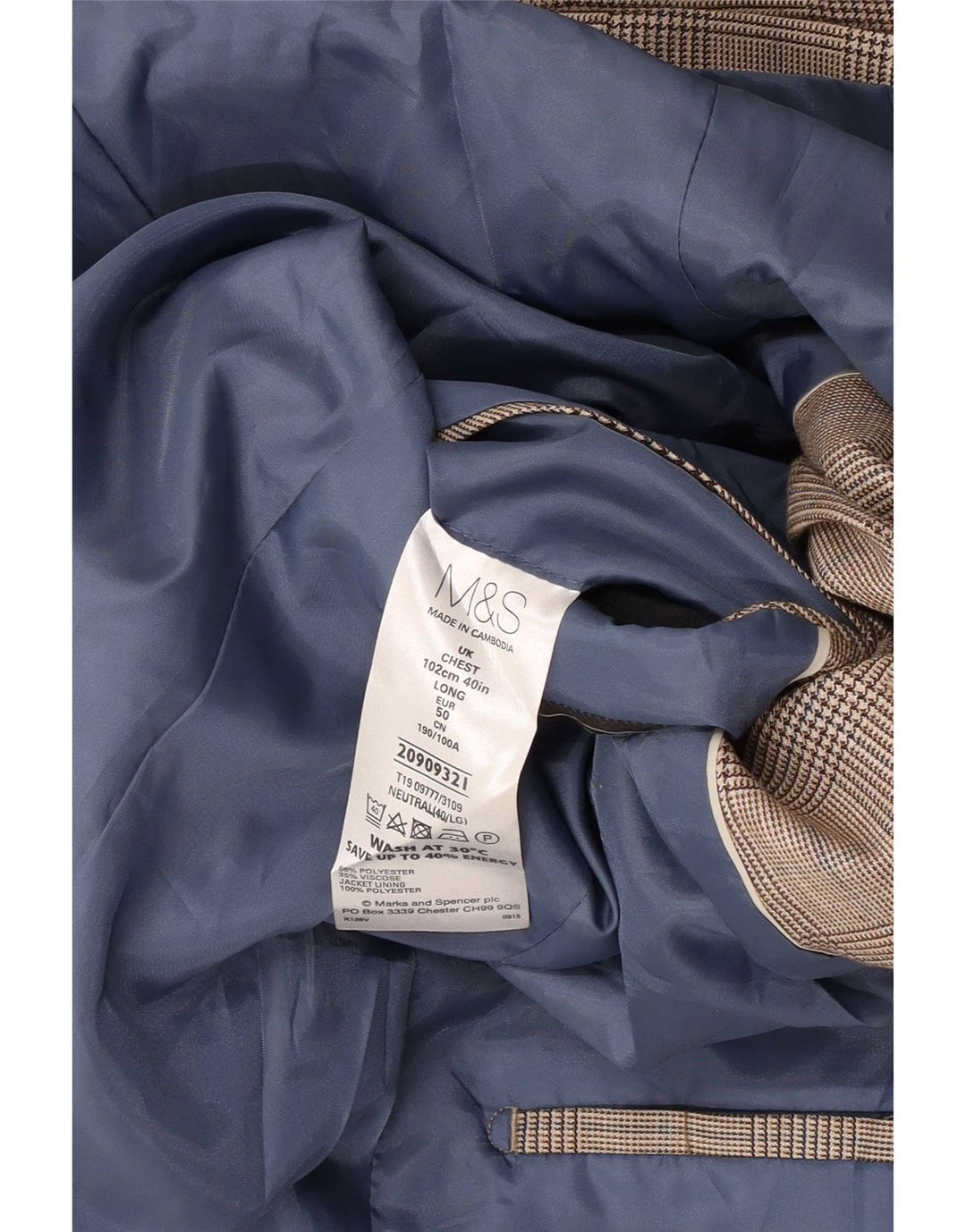 Marks & Spencer Herren-Blazer mit 2 Knöpfen, UK 40, Mittelbeige kariert