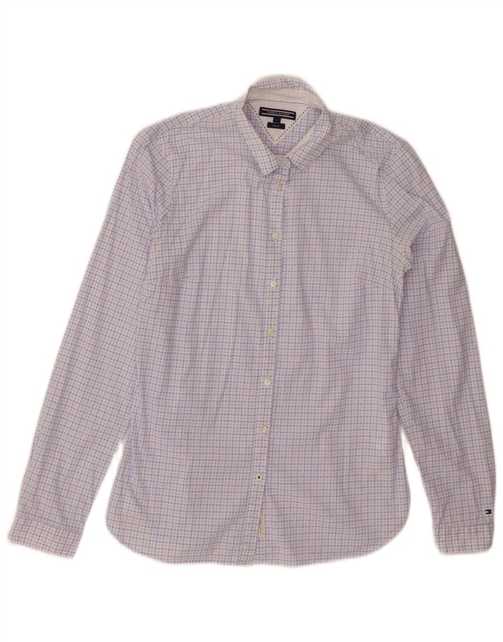 TOMMY HILFIGER Tailliertes Damenhemd US 4 Small Blaue Hahnentritt-Baumwolle