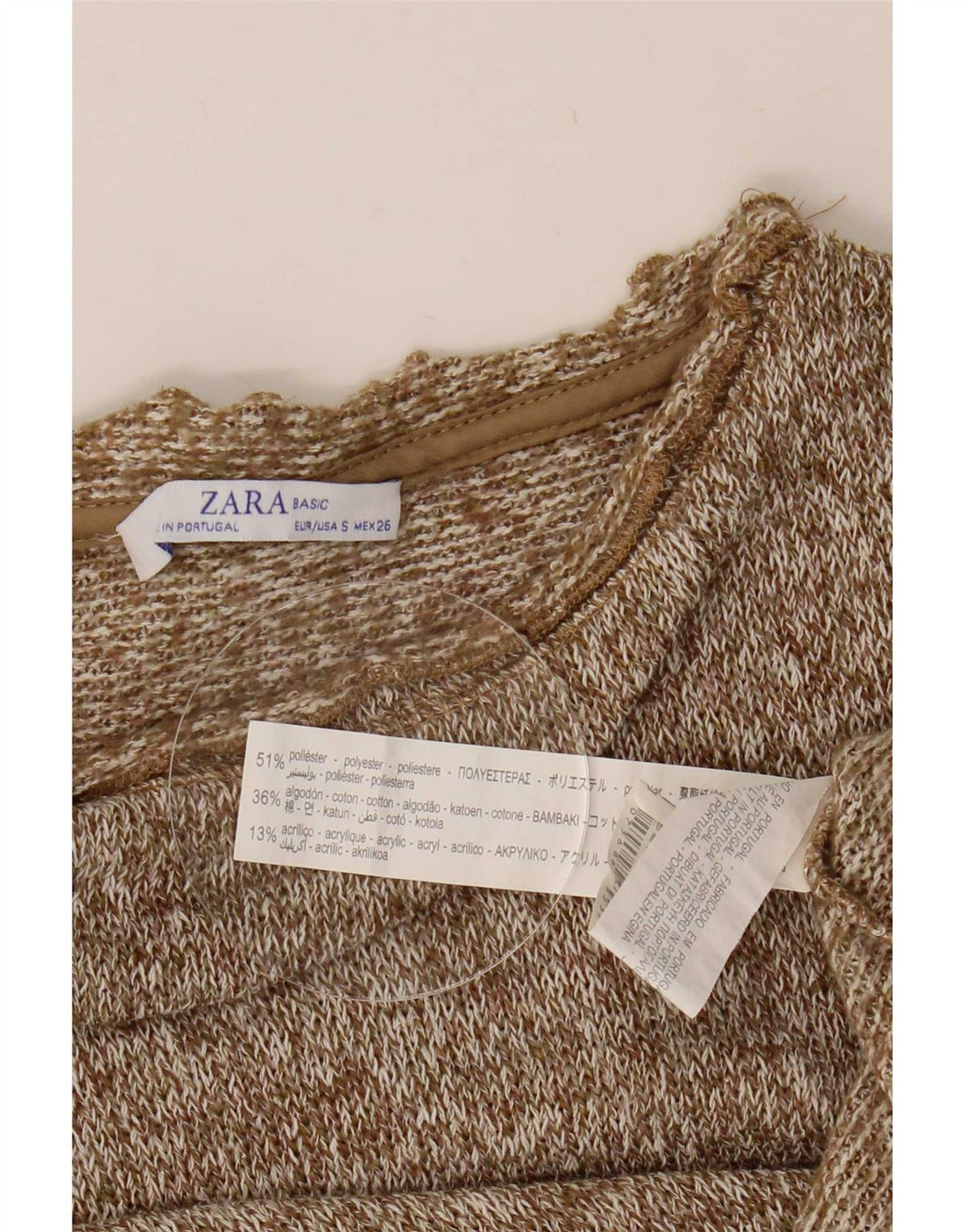Zara Damen Crop Oversized Top Langarm UK 10 Small Braun Polyester