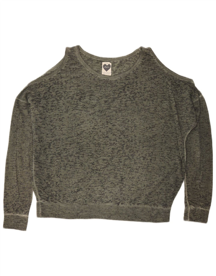ZARA Damen Übergroßes Top Langarm UK 14 Medium Khaki Flecked