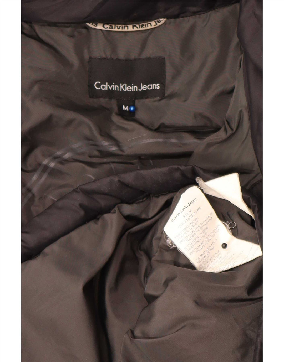 Calvin Klein Jeans Herren-Jacke mit Kapuze, gepolstert, Größe 38, mittelschwarz, Polyamid