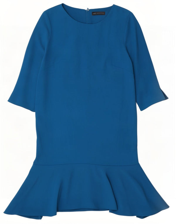 Marks & Spencer Damenkleid mit 3/4-Ärmeln und tiefer Taille, Gr. 10, Größe S, Blau