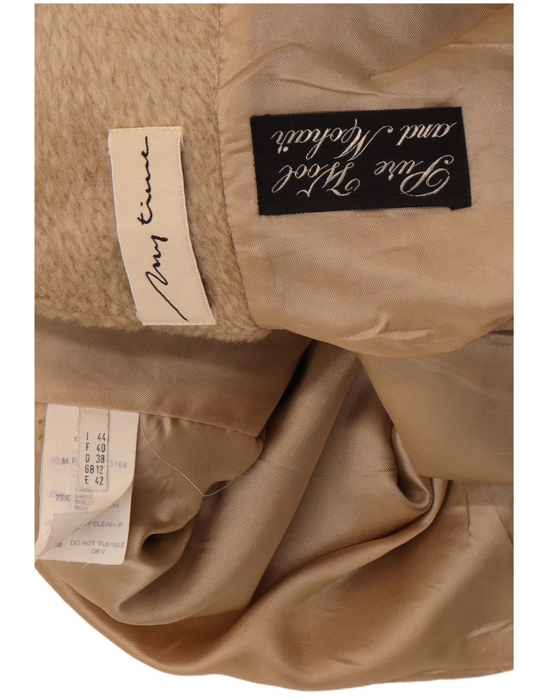 Vintage Damen Übergroßer Mantel UK 12 Mittelbeige Wolle