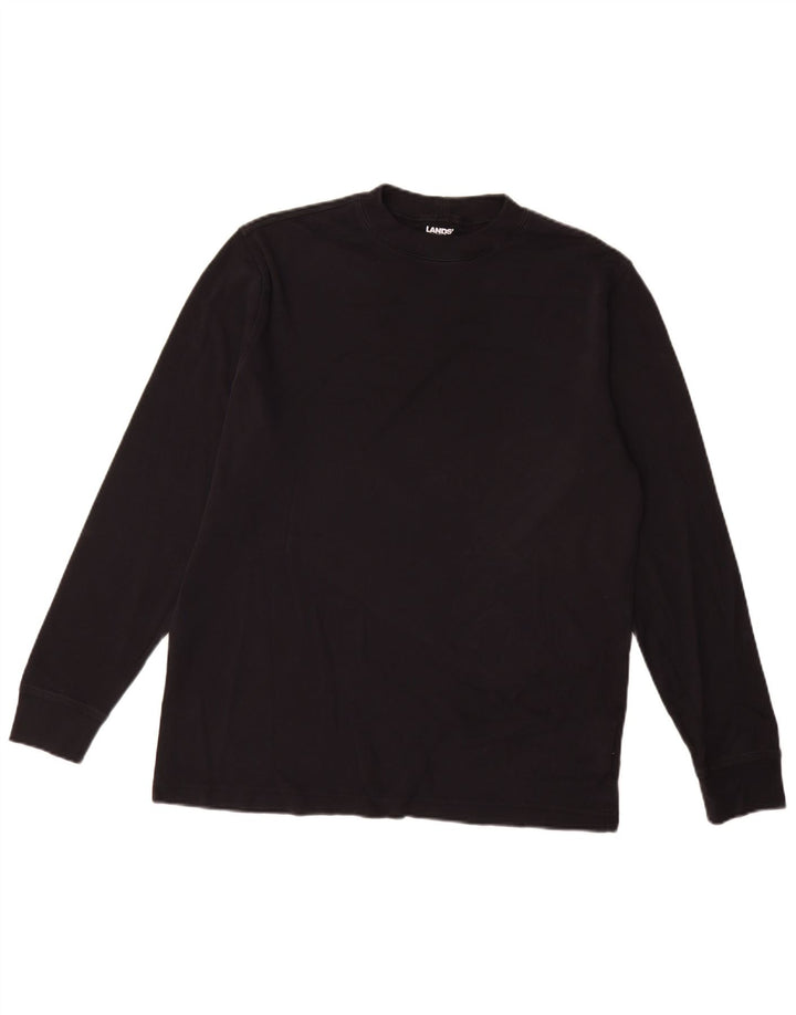 Lands End Herren-Top, langärmelig, mittelschwarz, Baumwolle