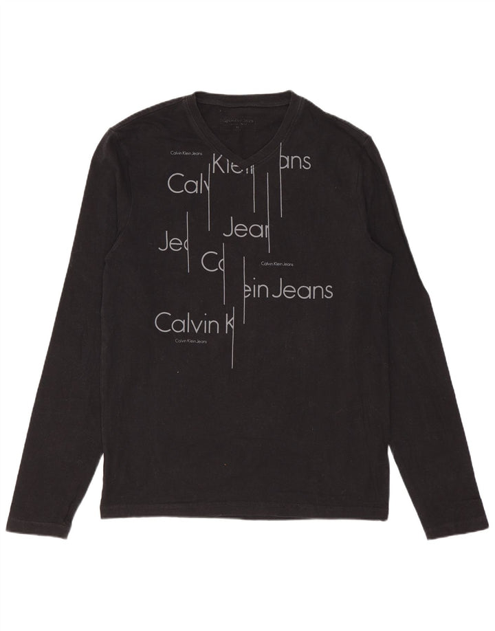 Calvin Klein Jeans Damen Graphic Top Langarm UK 12 Medium Schwarz