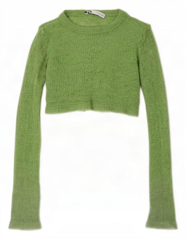Zara Damen Langarm-Strick-Crop-Top UK 8 Small Grün