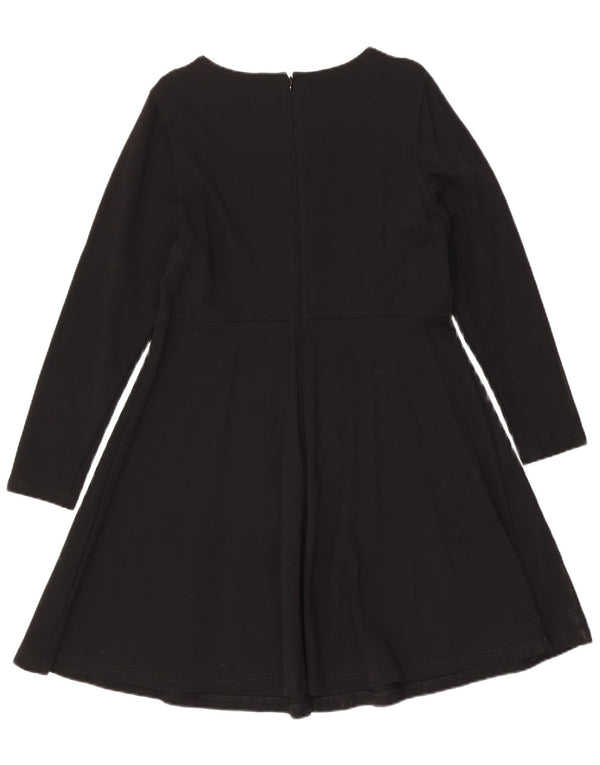 Marks & Spencer Damen Langarm-A-Linien-Kleid UK 18 XL Schwarz Viskose