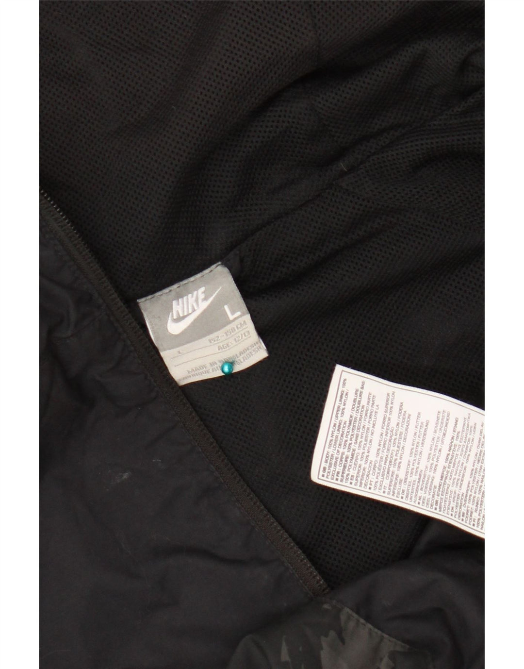 Nike Jungen-Regenjacke mit grafischer Kapuze, 12–13 Jahre, groß, schwarz, geometrisch