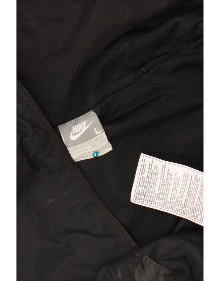 Nike Jungen-Regenjacke mit grafischer Kapuze, 12–13 Jahre, groß, schwarz, geometrisch
