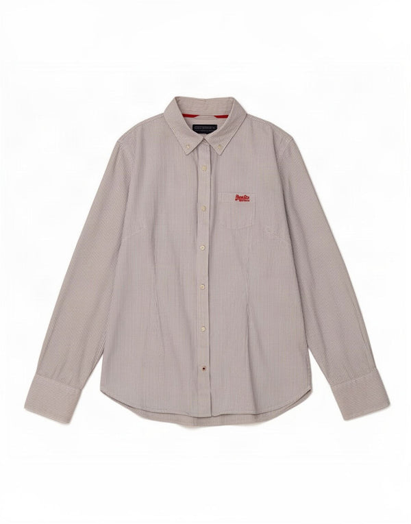Superdry Damen-Hemd UK 14 Large aus blauer Nadelstreifen-Baumwolle