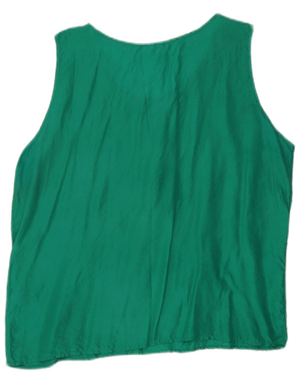 Vintage Womens Sleeveless Blouse Top UK 16 Large Green Silk