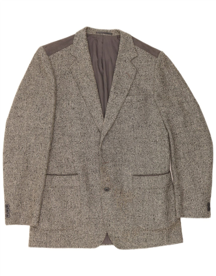 Vintage Herren 1-Knopf-Blazerjacke UK 38 Mittelgrau gefleckte Wolle