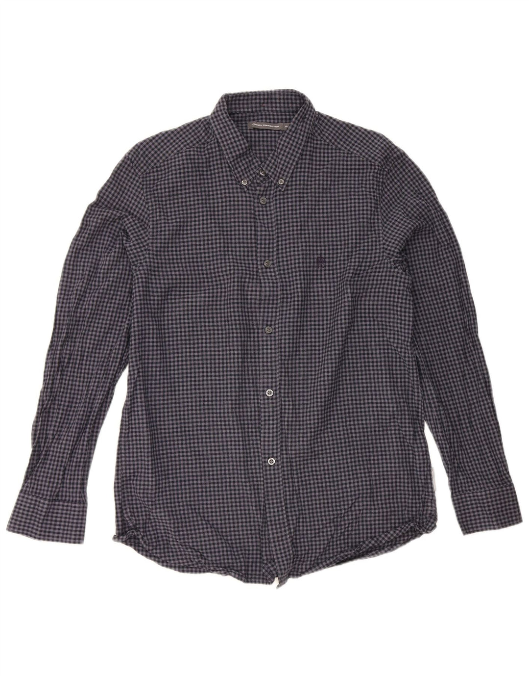 French Connection Herrenhemd XL, Marineblau, Gingham-Baumwolle