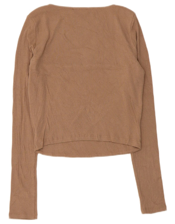 Zara Womens Crop Top Long Sleeve UK 14 Large Brown