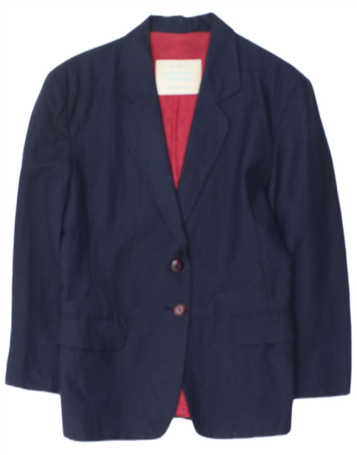 Benetton Damen 2-Knopf-Blazerjacke IT 42 Mittel Navyblau Leinen